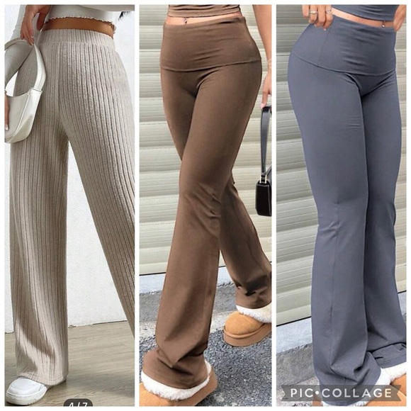 Set of 3 SHEIN lounge pants Brown & Blue (NWOT) Size Med Ribbed pair Size Small - Picture 1 of 5